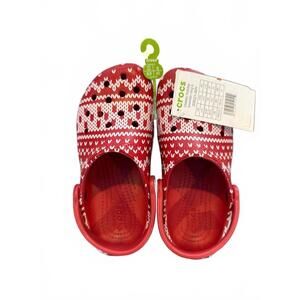 Kids Red & White Classic Holiday Sweater winter Crocs Clogs - Size 12 / c12
